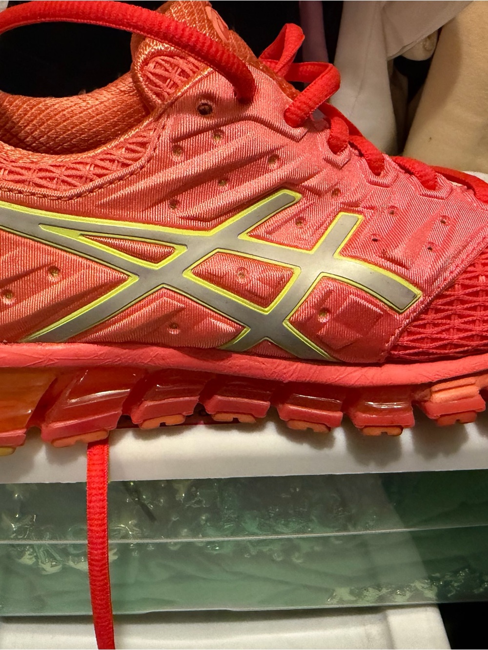Asics Coral Pink Athletic Shoe with Yellow Accent